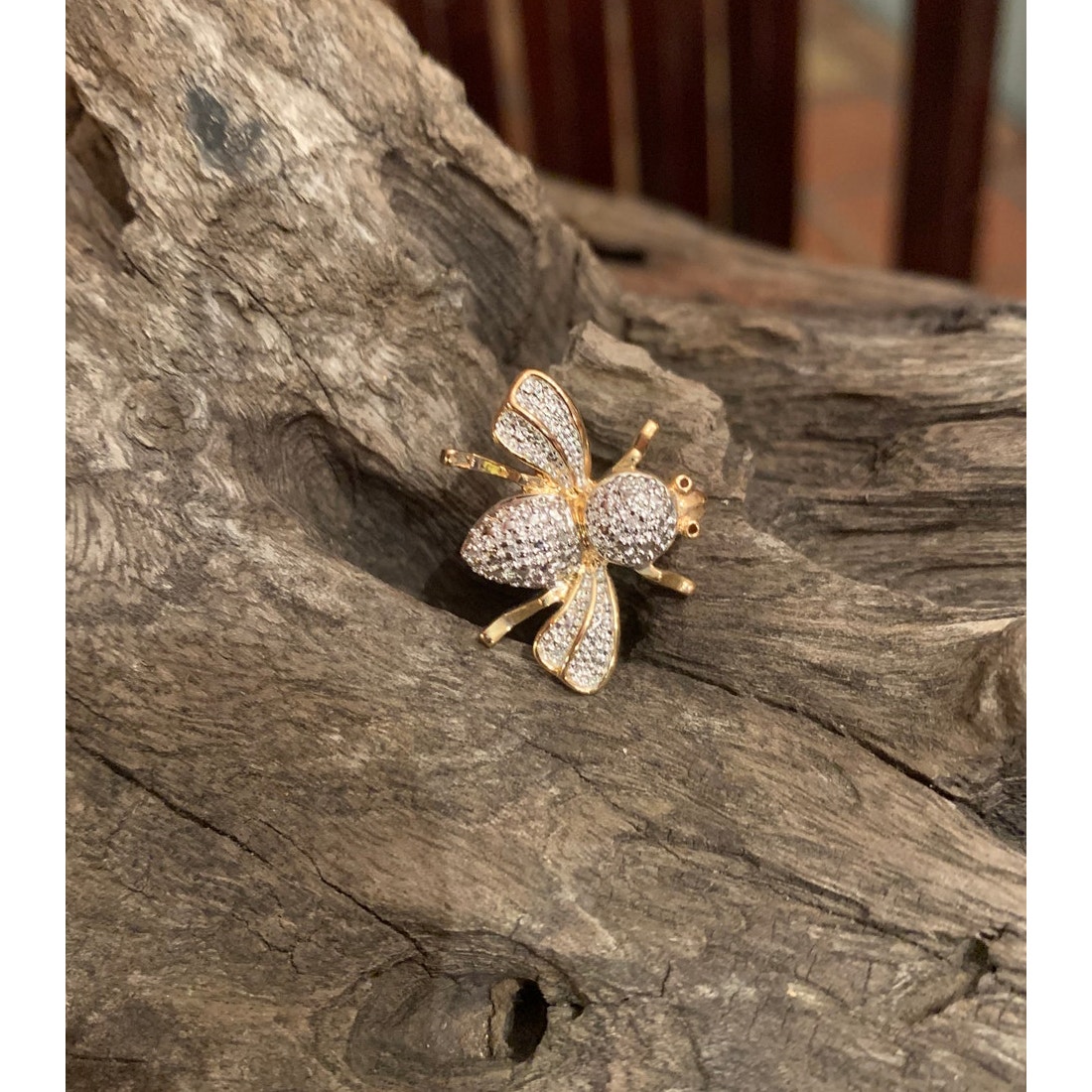 Vintage Ross Simons Gold And Crystal Bee Brooch 43$